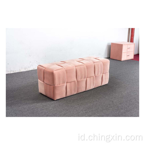 Pink Beludru Penyimpanan Ottoman Furniture Ruang Tamu
